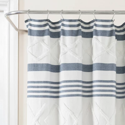 72"x72" Urban Diamond Striped Woven Tufted Eco Friendly Recycled Cotton Shower Curtain - Lush Décor