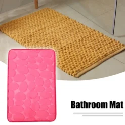 Unique Bargains Bathroom Rugs Polyester Bath Mat Machine Washable Rose Red Cobblestone Pattern 23.62"x15.75"