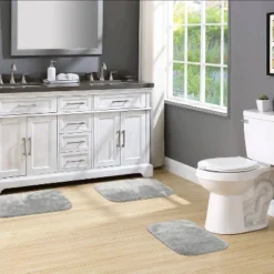 3pc Traditional Nylon Washable Bathroom Rug Set Platinum - Garland Rug