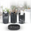 4pc Marble Resin Marble Effect Bath Accessory Set Black - KRALIX