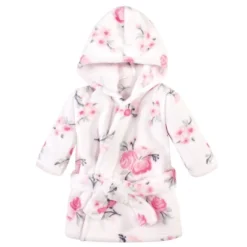 Hudson Baby Infant Boy Plush Animal Face Bathrobe, Pink Floral, 0-9 Months