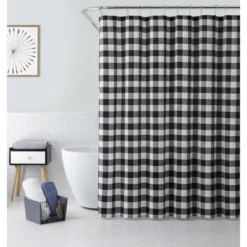 Saro Lifestyle Cotton Blend Buffalo Plaid Shower Curtain