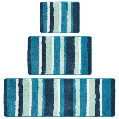 MDesign Striped Microfiber Bathroom Spa Mat Rugs/Runner, Set Of 3 - Image 15