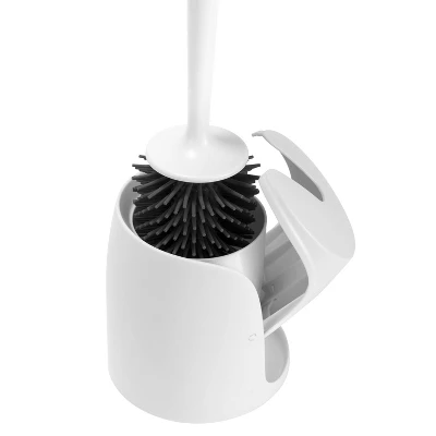 Toilet Brush & Holder With Self Closing Lid With Soft Bristles White - Bath Bliss