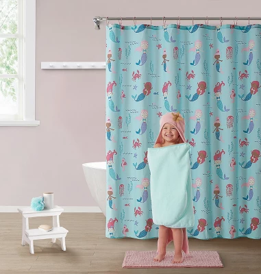 Kate Aurora Montauk Accents Complete 5 Piece Juvi Mermaid Themed Fabric Shower Curtain Bathroom Set