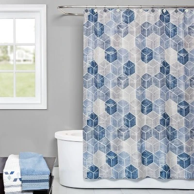 Cubes Shower Curtain Blue - Saturday Knight Ltd. - Image 3