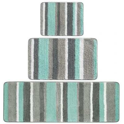 MDesign Striped Microfiber Bathroom Spa Mat Rugs/Runner, Set Of 3 - Image 10