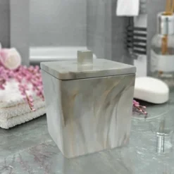 Stone Hedge Resin Decorative Bathroom Vanity Countertop Storage Organizer Canister Jar - Nu Steel