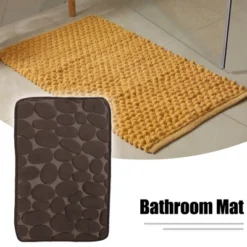 Unique Bargains Cobblestone Pattern Bathroom Rugs Polyester Bath Mat Machine Washable Brown 23.62"x15.75"