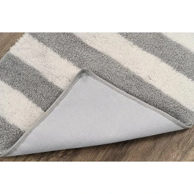 2pc Striped Washable Bathroom Rug Set Platinum Gray/White - Garland Rug - Image 5