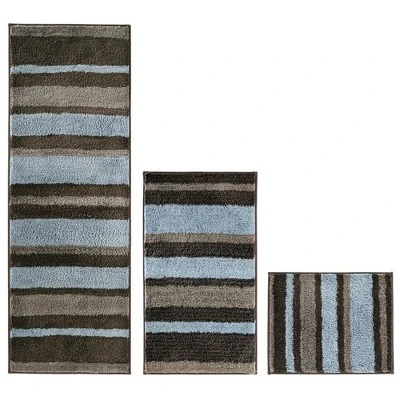 MDesign Striped Microfiber Bathroom Spa Mat Rugs/Runner, Set Of 3 - Image 9