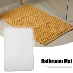 Unique Bargains Cobblestone Pattern Bathroom Rugs Polyester Bath Mat Machine Washable White 60x40cm