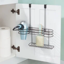 MDesign Over Door Hanging Hair Care Styling Tool Storage Basket, Small