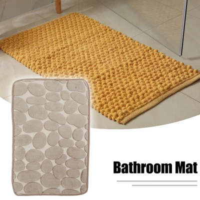 Unique Bargains Bathroom Rugs Polyester Bath Mat Machine Washable Beige Cobblestone Pattern 23.62"x15.75"