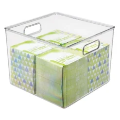 MDesign Plastic Bathroom Storage Bin Tote With Handles