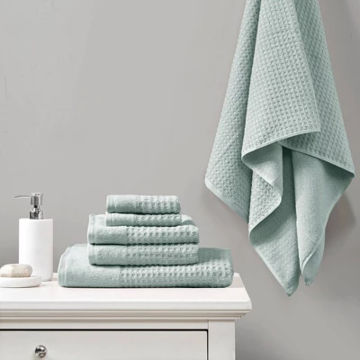 6pc Spa Waffle Jacquard Cotton Bath Towel Set