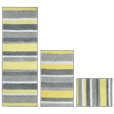 MDesign Striped Microfiber Bathroom Spa Mat Rugs/Runner, Set Of 3 - Image 6