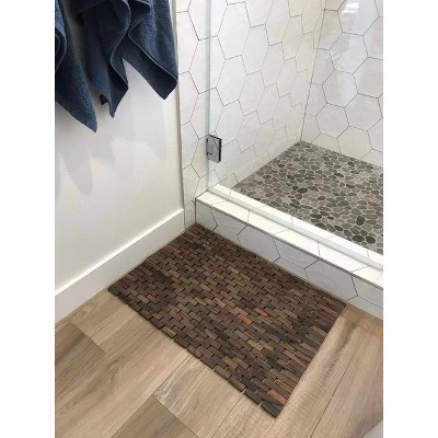 27.9"X19.5" Teak Bath Mat Mocha Brown - Hip-o Modern Living