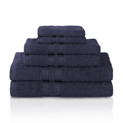 Cotton 6 Piece Bath Towel Set, Plush And Quick Drying, Classic Ionic Jacquard Border And Embroidered Trim By Blue Nile Mills - Image 14