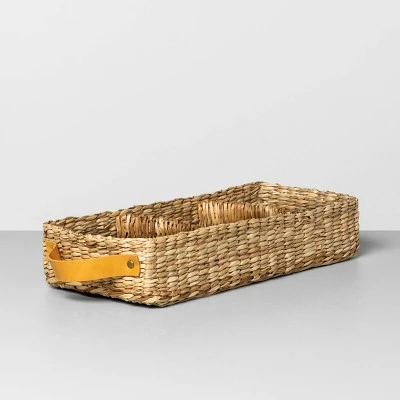 3 Compartment Woven Tank Tray With Leather Handles Beige - Hearth & Handâ„¢ With Magnolia