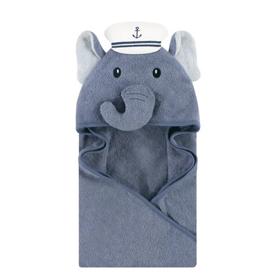 Hudson Baby Infant Boy Cotton Animal Face Hooded Towel, Sailor Elephant, One Size