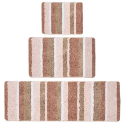 MDesign Striped Microfiber Bathroom Spa Mat Rugs/Runner, Set Of 3 - Image 12