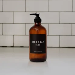 Sweet Water Decor Amber Glass Black Label Dish Soap Dispenser - 16oz