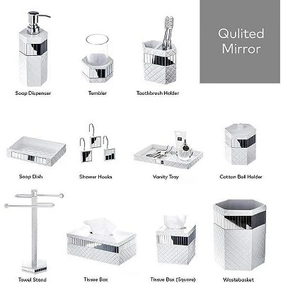 Creative Scents Quilted Mirror White Decorative 6 Piece Bathroom Set - Image 6