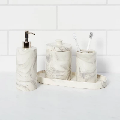 4pc Marbled Ceramic Bathroom Accessories Set Marble - Threshold™