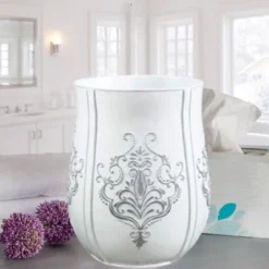 Creative Scents Vintage White Wastebasket, Ceramic