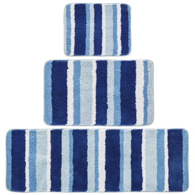 MDesign Striped Microfiber Bathroom Spa Mat Rugs/Runner, Set Of 3 - Image 14