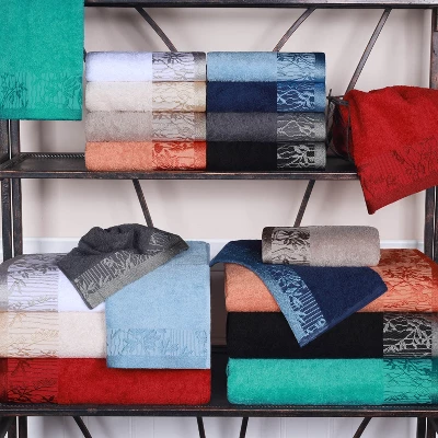 100% Cotton Medium Weight Floral Border 6 Piece Assorted Bathroom Towel Set By Blue Nile Mills - Image 6