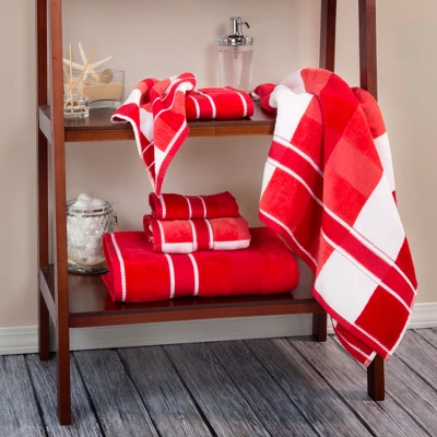 6pc Striped Bath Towel Set Red - Yorkshire Home