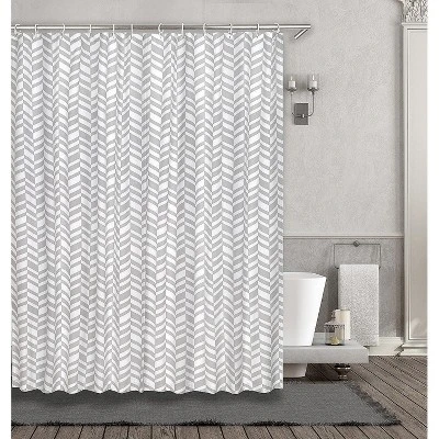 Kate Aurora Gray & White Durable Cotton Blend Chevron Chic Fabric Shower Curtain - 70 In. W X 72 In. L