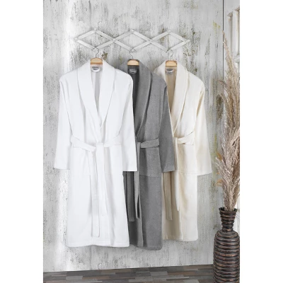 Luxury Turkish 100% Cotton Bathrobe Cream - Enchante Home - Image 2