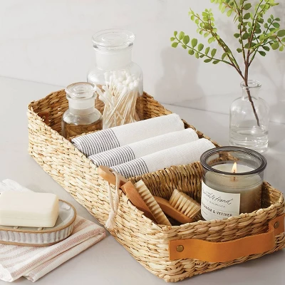 3 Compartment Woven Tank Tray With Leather Handles Beige - Hearth & Handâ„¢ With Magnolia - Image 4