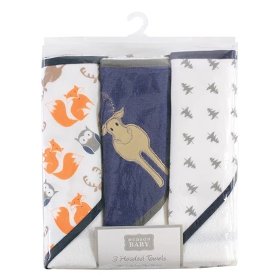 Hudson Baby Infant Boy Cotton Rich Hooded Towels, Blue Moose, One Size