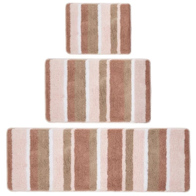MDesign Striped Microfiber Bathroom Spa Mat Rugs/Runner, Set Of 3 - Image 7