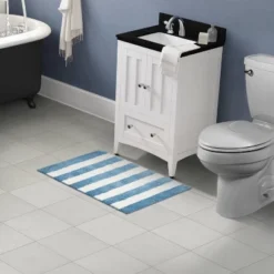 21"x34" Striped Washable Bath Rug Basin Blue/White - Garland Rug