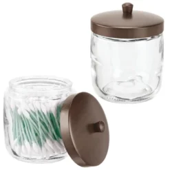 MDesign Glass Vanity Storage Organizer Canister Jar, 2 Pack
