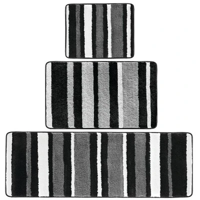 MDesign Striped Microfiber Bathroom Spa Mat Rugs/Runner, Set Of 3 - Image 13