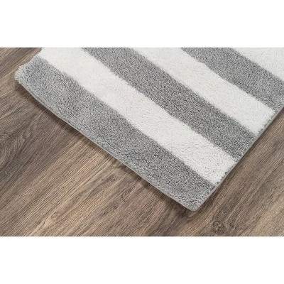 2pc Striped Washable Bathroom Rug Set Platinum Gray/White - Garland Rug - Image 4